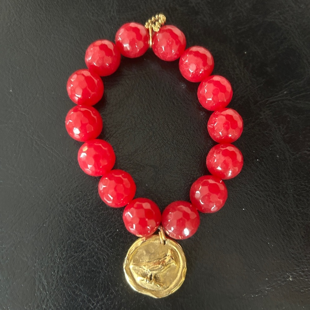 Jen's Collection Faceted Ruby Red Jade paired with an exclusively cast Cardinal